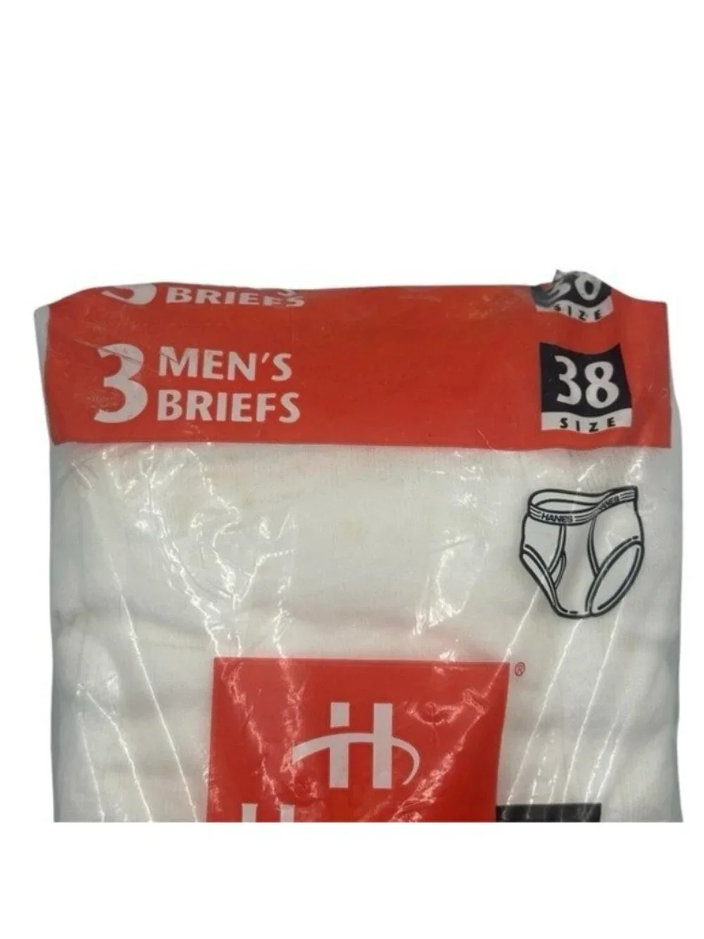 Hanes Mens 38 Briefs Underwear Vintage Sealed Cotton 90s Tighty Whitey Deadstock